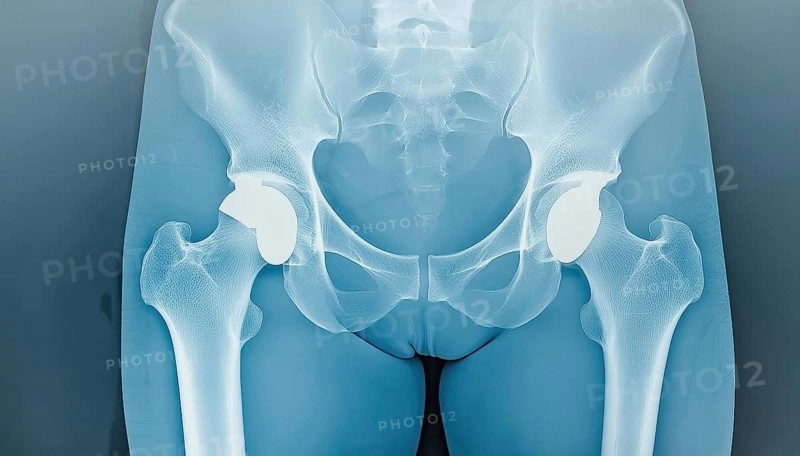 X-ray image of hips with implants in the pelvic region, AI generated, AI generated