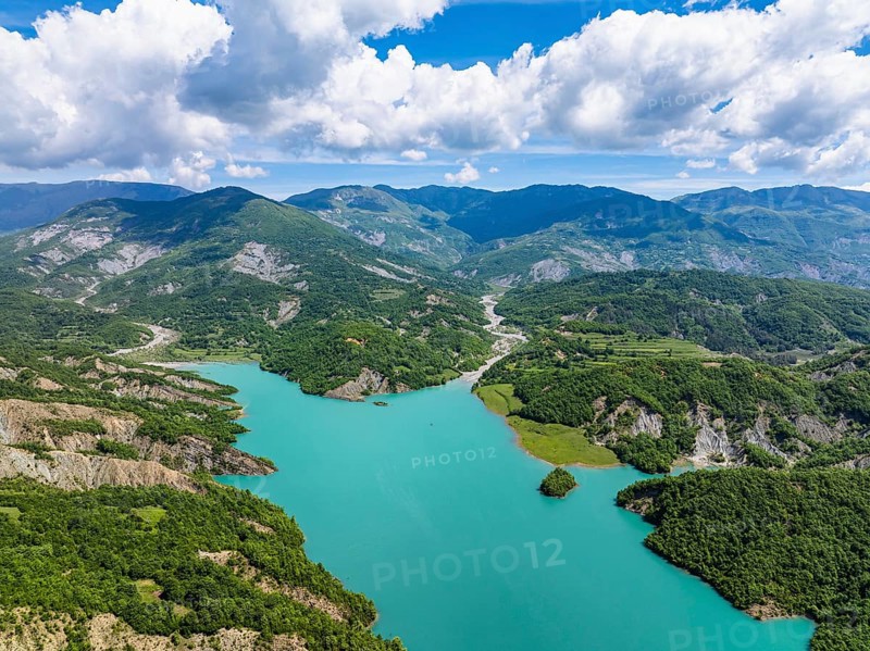 Bovilla Lake and Mountains, Bovilla Reservoir, Tirana, Albania, Europe