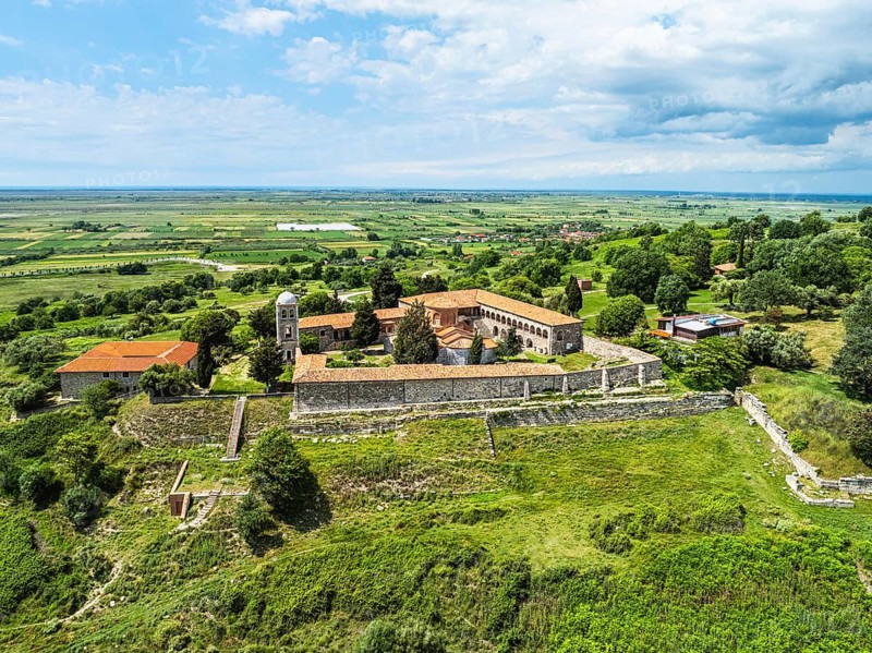 Apollonia Archaeological Park from a drone, Pojan, Albania, Europe