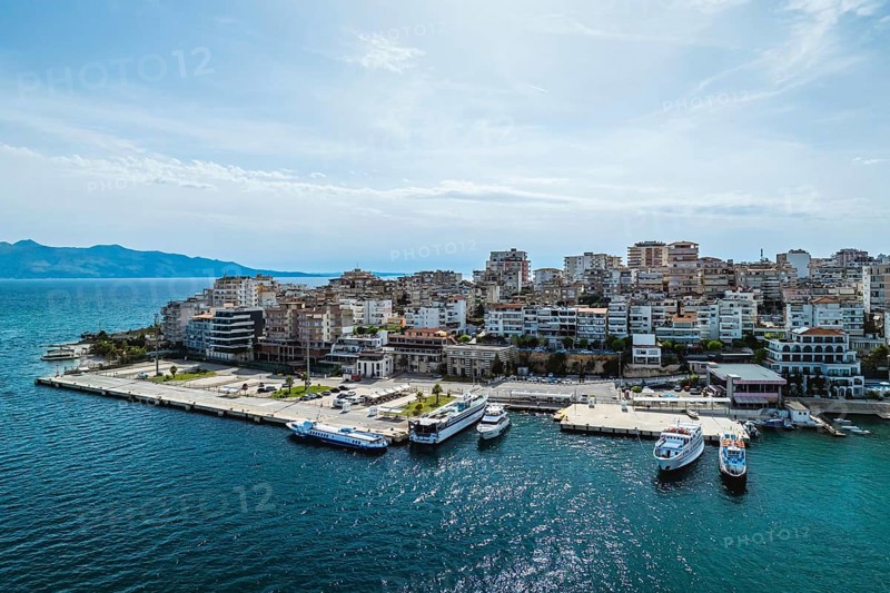 Saranda from a drone, Albanian Riviera, Albania, Europe