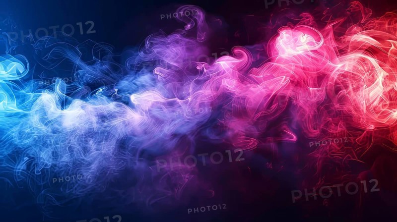 Colorful swirls of red, blue, pink, and purple smoke in an abstract design with a neon gradient effect, AI generated