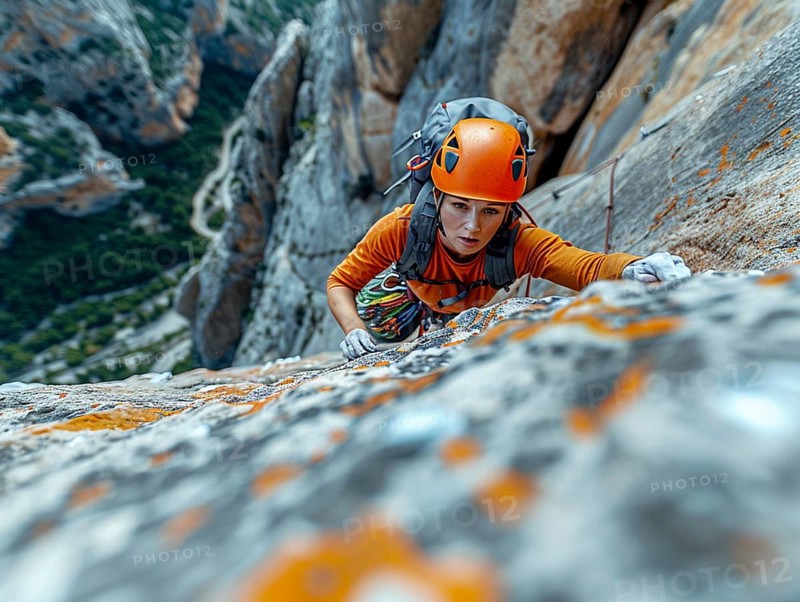 Mountain climber with full equipment climbing, ai generated, AI generated