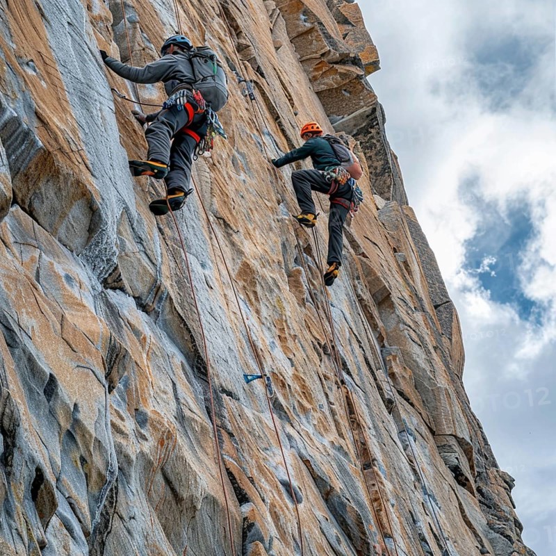 Mountain climber with full equipment climbing, ai generated, AI generated