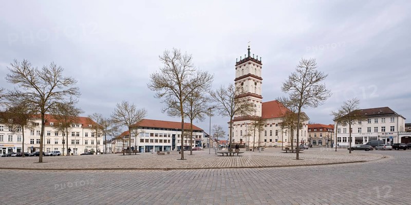Panorama of the market square with town church, Neustrelitz, Mecklenburg-Vorpommern, Germany, Europe