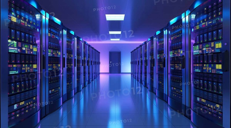 Cloud services concept and server farm supporting cloud applications for enterprise clients, AI generated