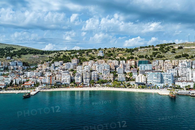 Saranda from a drone, Albanian Riviera, Albania, Europe