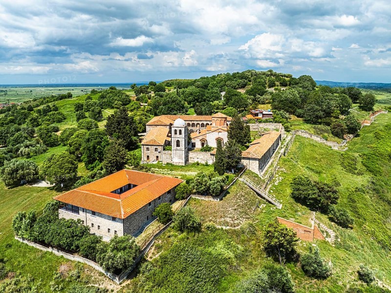Apollonia Archaeological Park from a drone, Pojan, AlbaniaApollonia Archaeological Park from a drone, Pojan, Albania, Europe