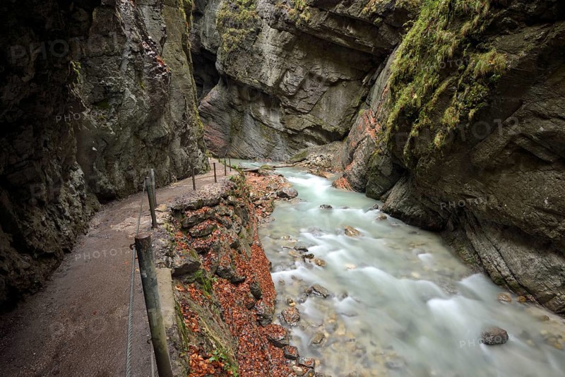 Landscape Partnach Gorge in autumn, Bavaria, Germany, Europe