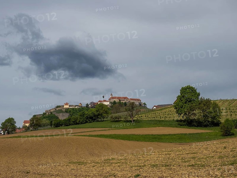 Farmland, Riegersburg Castle in the background, near Riegersburg, Styria, Austria, Europe