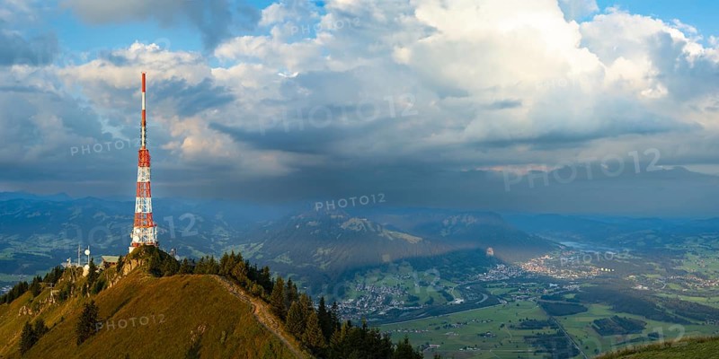 Bavarian Broadcasting Tower on the Gruenten, 1738m, at sunrise, Illertal, Allgaeu Alps, Oberallgaeu, Allgaeu, Bavaria, Germany, Europe