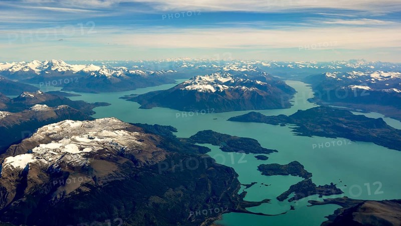 Aerial view of Lago San Martin or Lago O'Higgins in the southern Andes of Patagonia, Argentina and Chile, South America