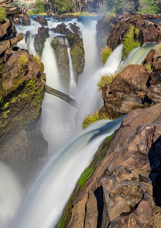 Epupa Falls waterfall on the Kunene River, long exposure, Kunene, Namibia, Africa