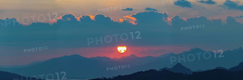 Mountain panorama from Gruenten, 1783m, to the Tannheim mountains, Allgaeu Alps, Tyrol, Austria, Europe