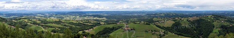 Hilly landscape, vineyards, panoramic view, view from the Demmerkogel lookout point, St. Andrae-Hoech, Sausal wine country, Styria, Austria, Europe
