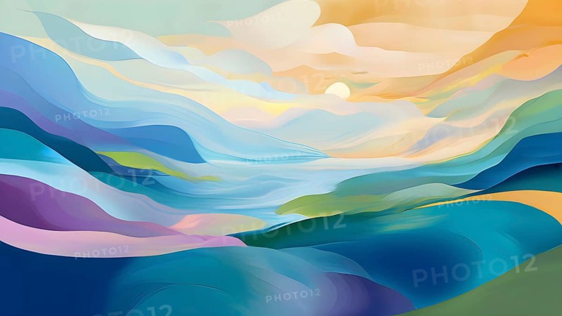 Abstract illustration embodies mindfulness meditation with gentle swirling patterns in pastel soothing hues, AI generated