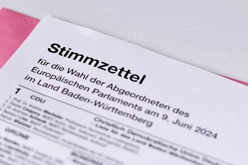 Germany, May 2024: German ballot paper for Elections to the European Parliament. 'Bundestagswahl' in German, Europe