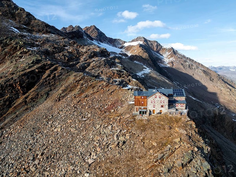 Ramolhaus mountain hut in autumn, Oetztal Alps, Tyrol, Austria, Europe