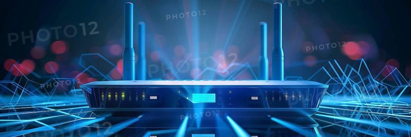 Advanced fast broadband wireless router. Concept of new technology and fast network connectivity, AI generated