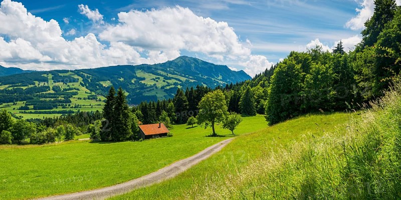 Alpine pasture landscape, behind it the Gruenten, 1783m, Oberallgaeu, Bavaria, Germany, Europe