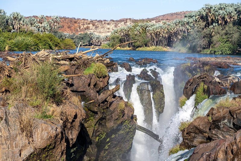 Epupa Falls waterfall on the Kunene River, Kunene, Namibia, Africa