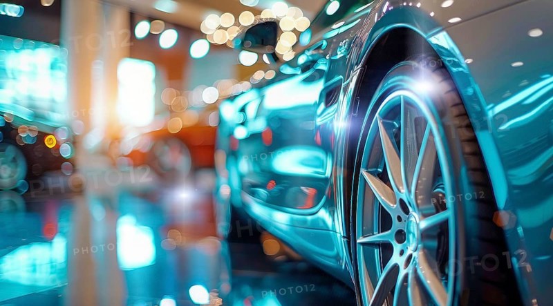 New luxury car models on display at car salon for buyers to buy and test drive, AI generated