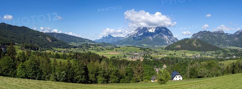 Ennstal, behind the Grimming, panoramic view, near Aigen im Ennstal, Styria, Austria, Europe