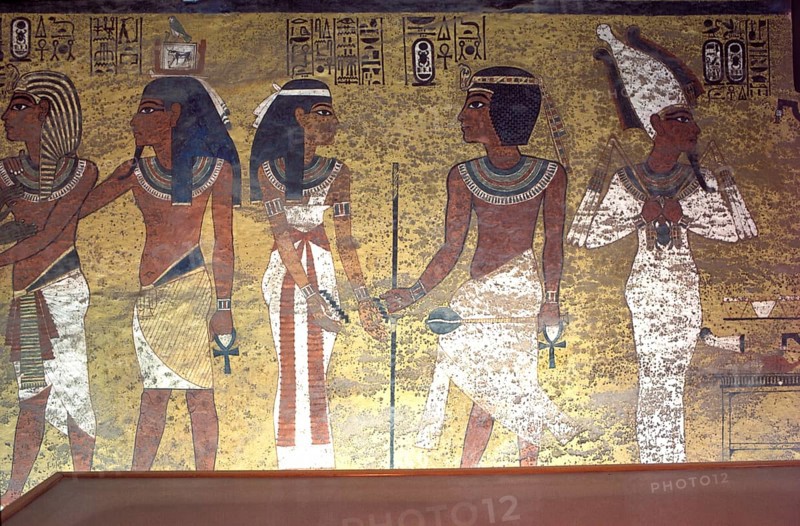 Valley of the Kings, Tutankhamun's tomb, wall painting in the pharaoh's tomb, Egyptian Museum Cairo, Egypt, Africa