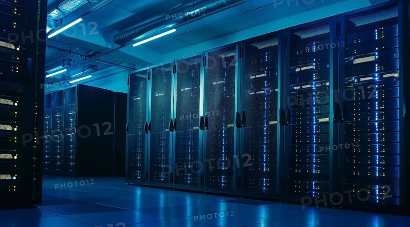 Cloud services concept and server farm supporting cloud applications for enterprise clients, AI generated