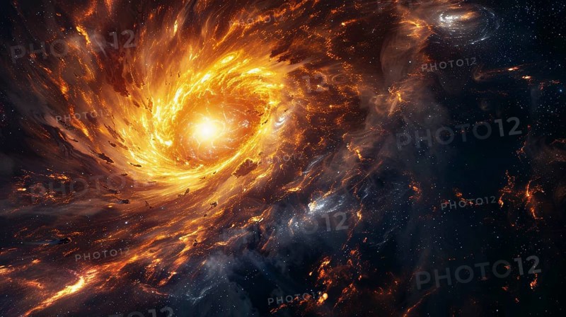 A bright, fiery supernova explosion with swirling gases and stunning cosmic lights, AI generated