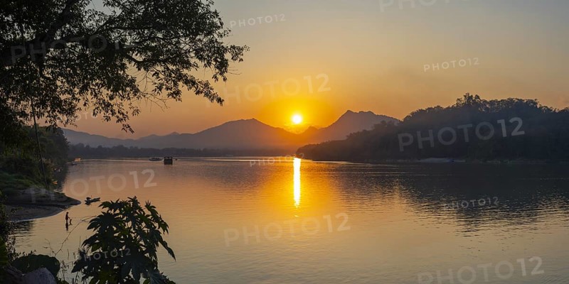 Sunset on the Mekong near Luang Prabang, Laos, Asia