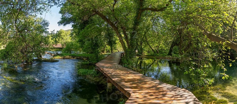 Wooden footbridge in Krka National Park, Krka Waterfalls, Dalmatia, Croatia, Europe