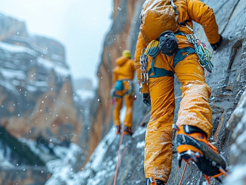 Mountain climber with full equipment climbing, ai generated, AI generated