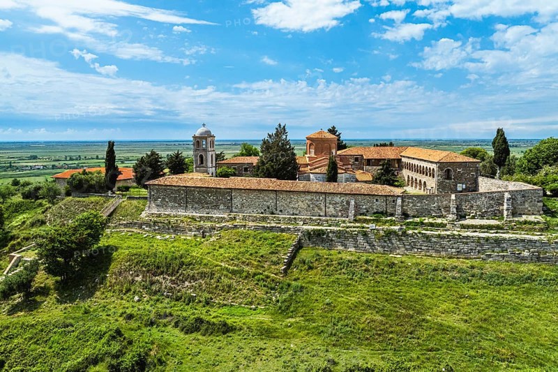 Apollonia Archaeological Park from a drone, Pojan, Albania, Europe