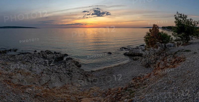 Sunset on the coast, island of Pag, Zadar, Dalmatia, Croatia, Europe