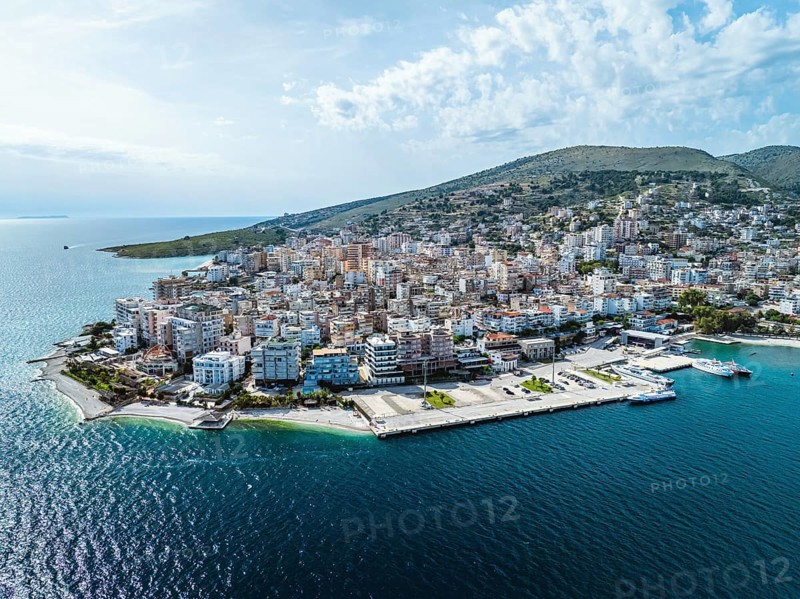 Saranda from a drone, Albanian Riviera, Albania, Europe