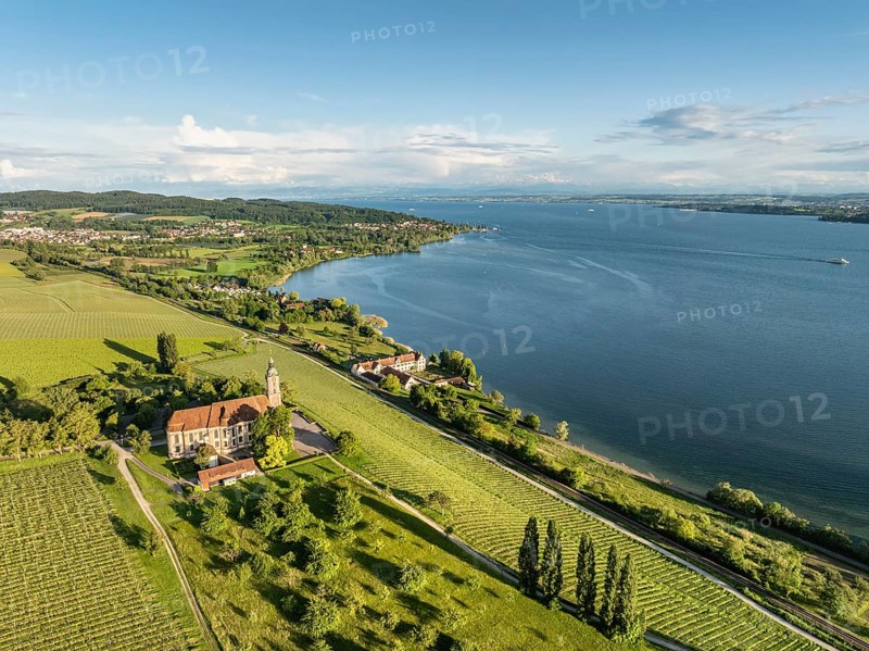 Aerial view of the pilgrimage church Birnau on Lake Constance, Uhldingen-Muehlhofen, Lake Constance district, Baden-Wuerttemberg, Germany, Europe