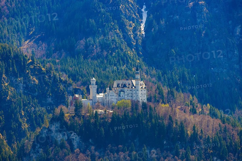 Neuschwanstein Castle near Hohenschwangau in early spring, Romantic Road, Ostallgaeu, Bavaria, Germany, Europe