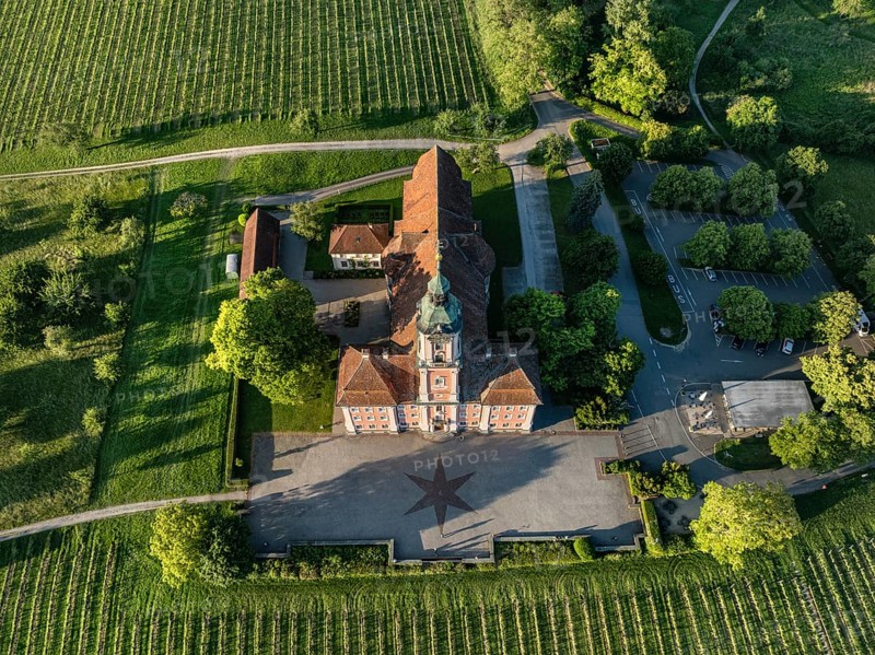Aerial view of the pilgrimage church Birnau on Lake Constance, Uhldingen-Muehlhofen, Lake Constance district, Baden-Wuerttemberg, Germany, Europe