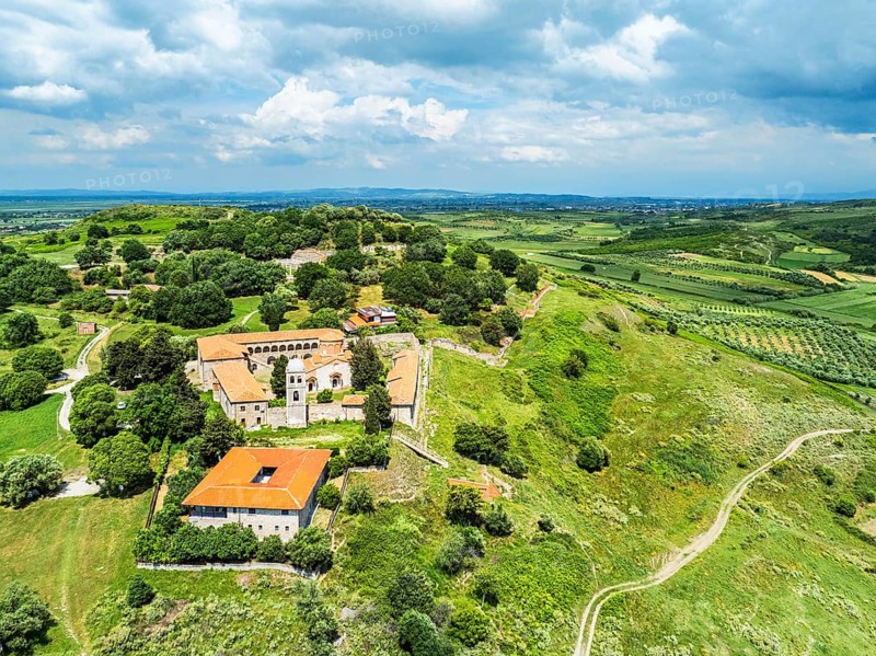 Apollonia Archaeological Park from a drone, Pojan, Albania, Europe