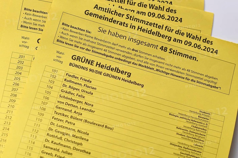 Germany, May 2024: German ballot paper for local council election in Heidelberg, Europe