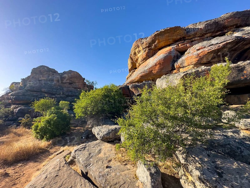 Hiking trail Sevilla Art Rock Trail, dry landscape with yellow and red rocks, Cederberg Mountains, near Clanwilliam, Western Cape, South Africa, Africa