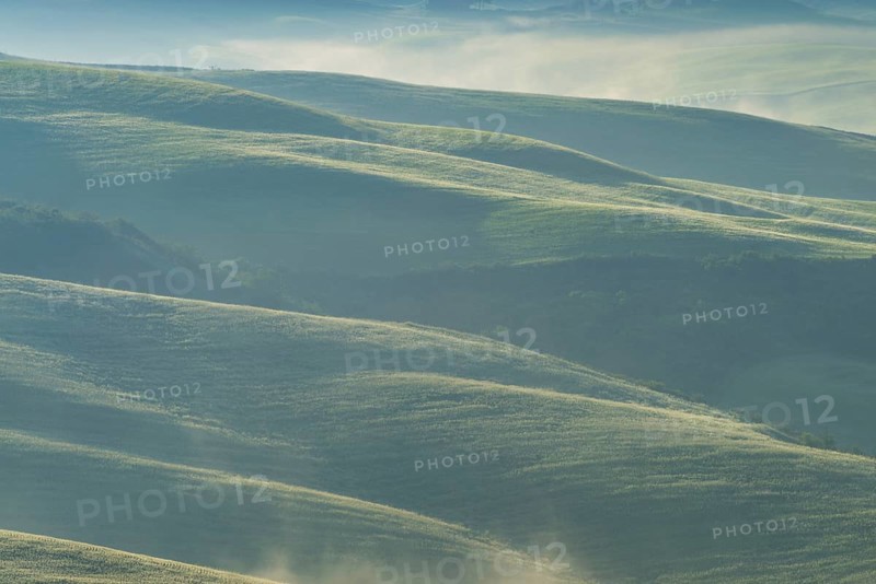 Landscape at sunrise around Volterra, Province of Pisa, Tuscany, Italy, Europe
