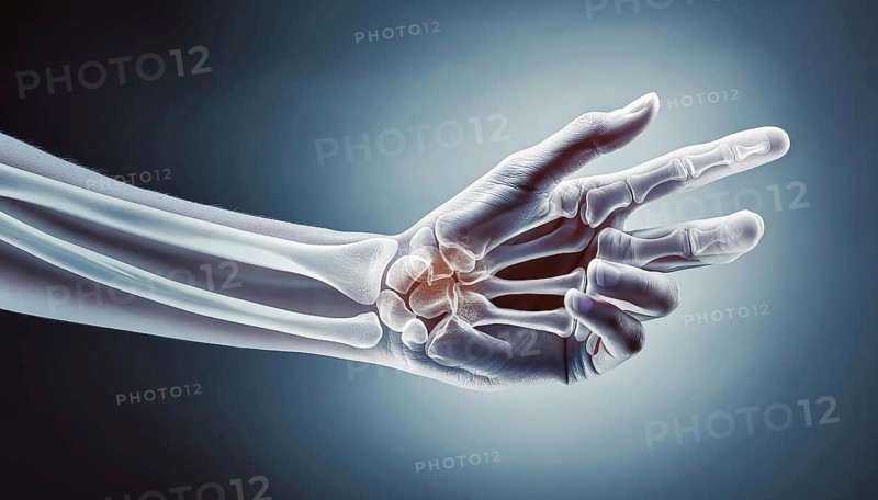 A hand, shown in an X-ray image, with clearly visible bone structures, AI generated, AI generated