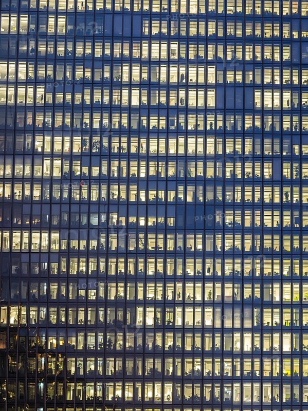 Illuminated office building in Frankfurt, Hesse, Germany, Europe