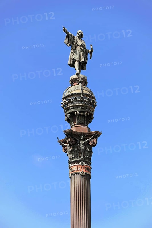 Monument a Colom, Colombus Column, Barcelona, Catalonia, Spain, Europe, Large monument with a figure rising from a column, Europe
