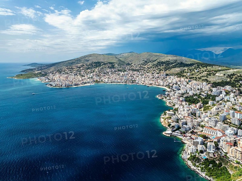 Saranda from a drone, Albanian Riviera, Albania, Europe