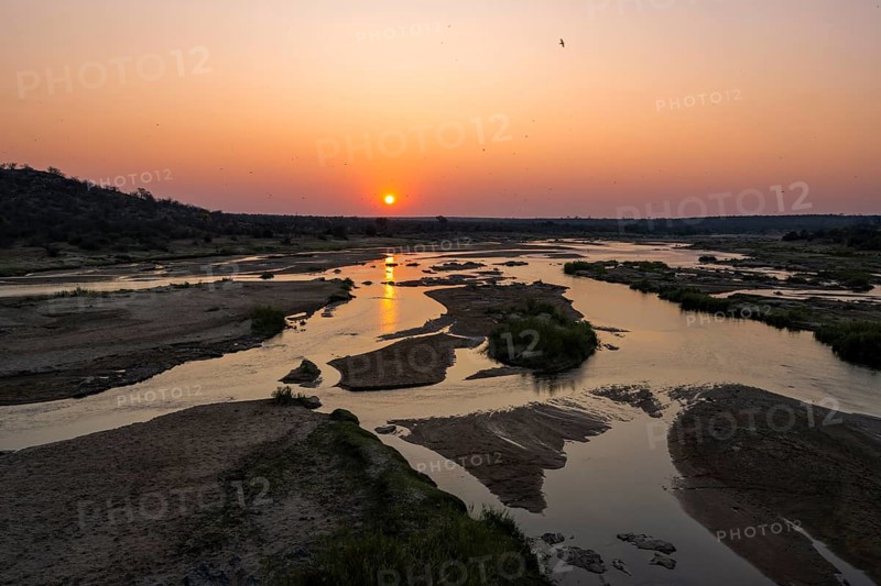 Sunset at the Olifants River, African savannah, Kruger National Park, South Africa, Africa