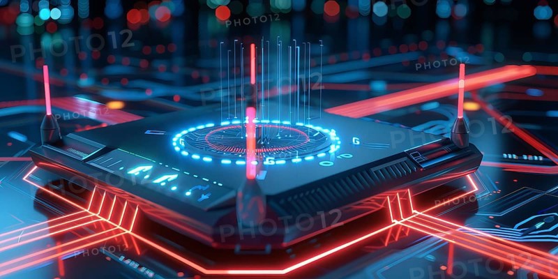 Advanced fast broadband wireless router. Concept of new technology and fast network connectivity, AI generated