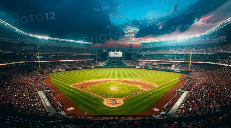 American baseball crowded stadium during championship game, AI generated