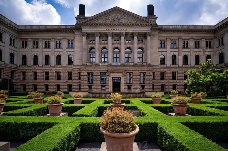 Garden and building with main portal Bundesrat, Berlin, Germany, Europe